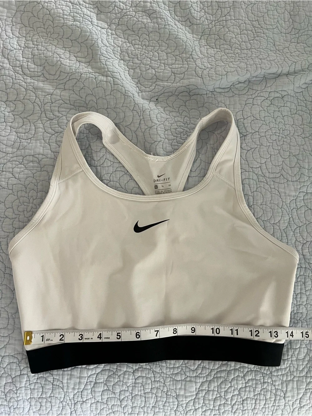 Nike White Dri-FIT Sports Bra with Black Hem